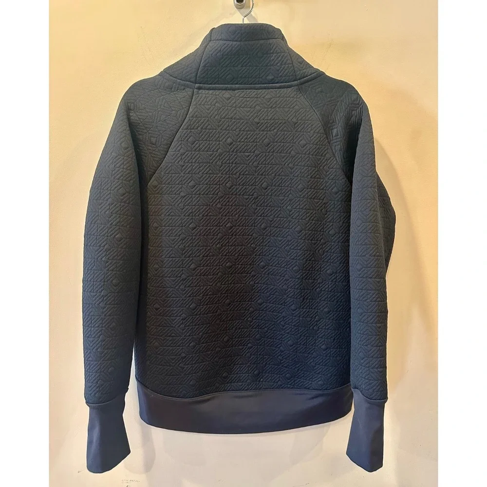 ATHLETA Jacquard‎ Elevation Pullover Sweatshirt Sz S Black Funnel Neck Pockets